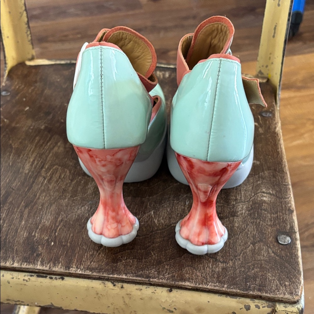 John Fluevog iced blue raspberry and raspberry swirl Heels